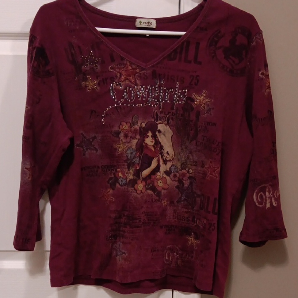 X-large Maroon Cowgirl Graphic Top